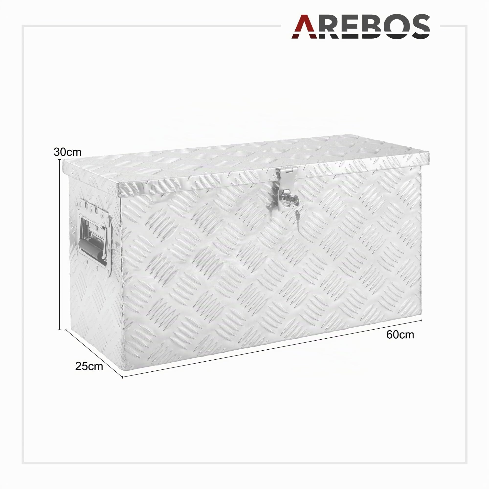 Arebos Caja de Aluminio Multiusos 60 x 25 x 30 | Caja Herramientas Alu Maleta | 40L | Resistente a la Corrosión | con Sistema de Cierre de Almacenamiento de Herramientas Maletín