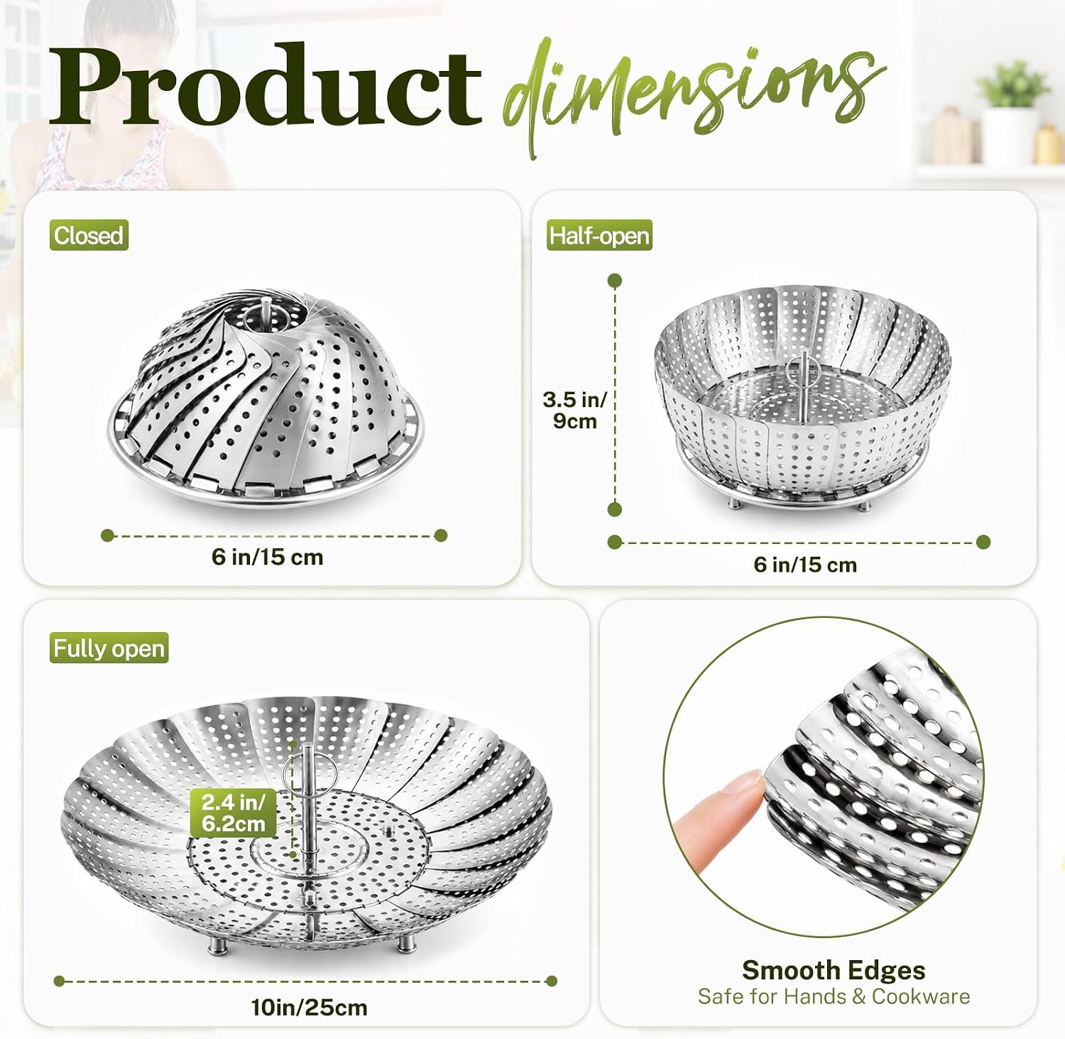304 Expandable Collapsible Vegetable Steamer Basket for Pot