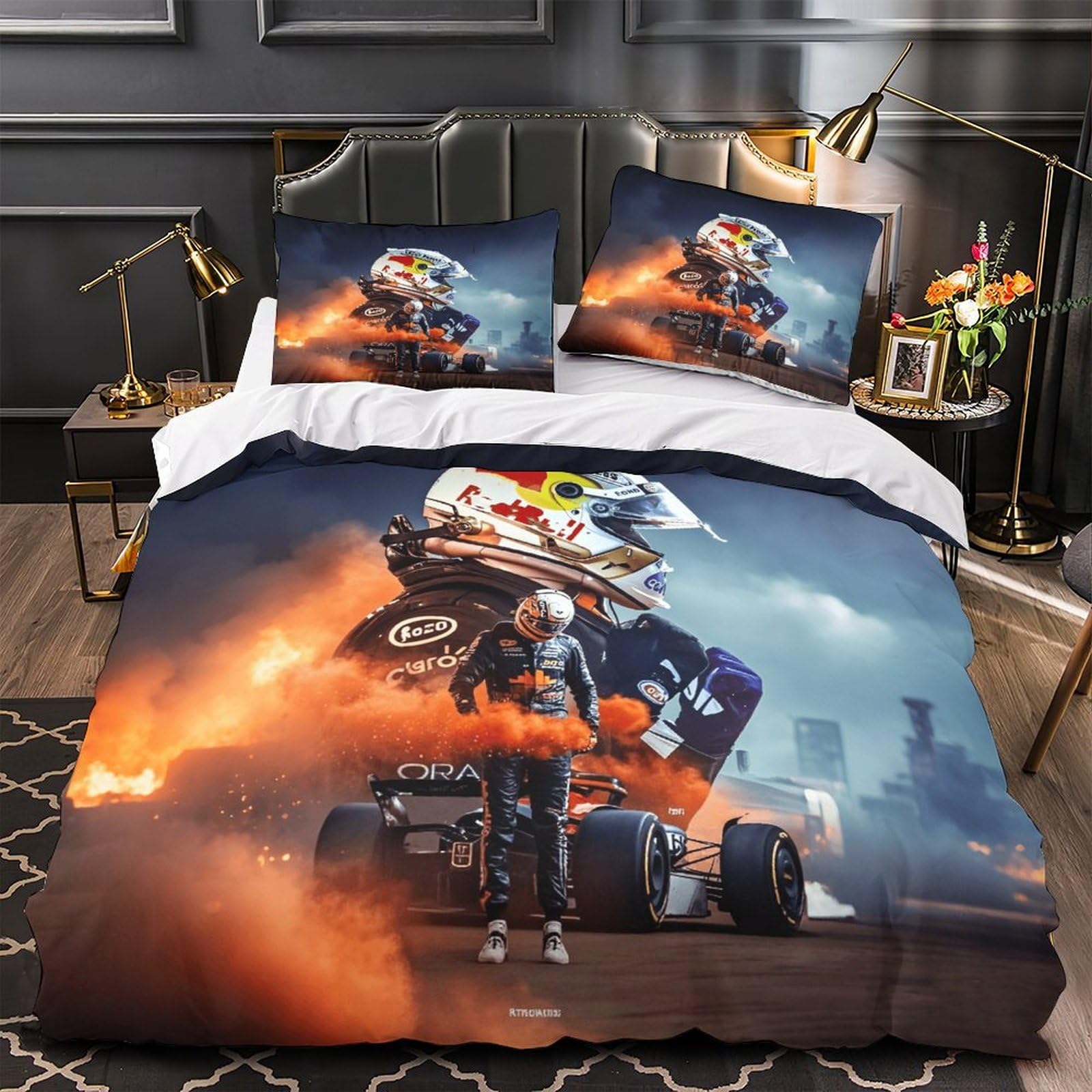 XiaopangXY Lovingly Formulaa Racing Duvet Cover With Hidden Zipper, Super King（260x220cm） Maxverstapen Quilt Cover with Pillowcases, Soft Microfiber Comforter Cover for Boys Girls