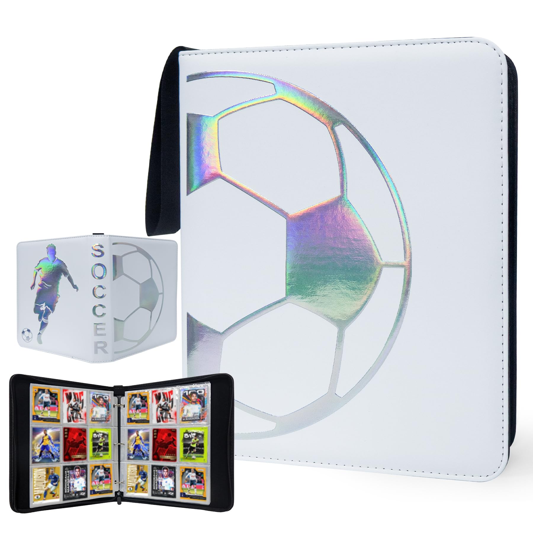 Fußball Karten Sammelalbum 900 Karten - 9 Fächer 50 Abnehmbare Seiten, Sport Karten Ordner mit Reißverschluss für Jungen 6-10 Jahre