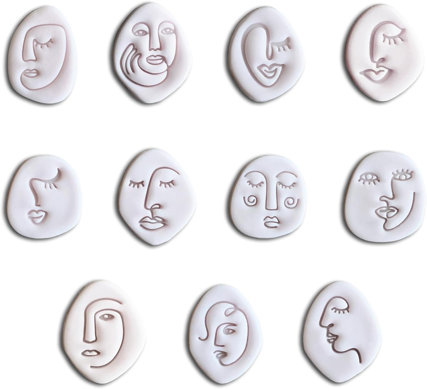 Abstract Face Embossers Set of 11, Stamp For Fondant, Polymer Clay, Cookies, Ceramics, Soap and dough