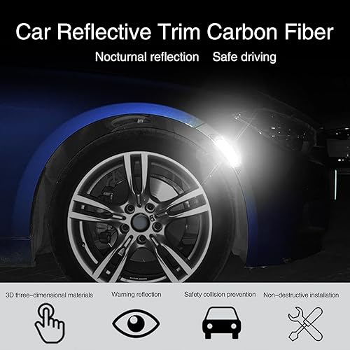 Miniatura 3 de 6 calcomanías reflectantes para ruedas de automóvil, fibra de carbono, antiarañazos, decoración nocturna antiarañazos, tiras reflectantes de