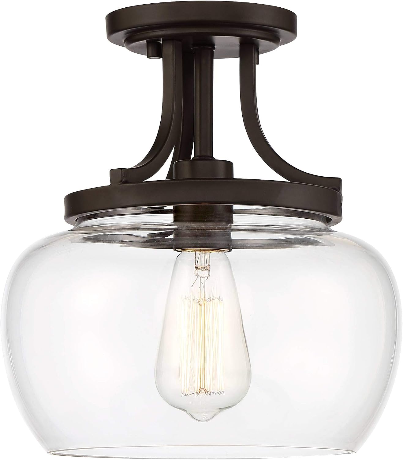 Regency Hill Kristov Industrial Rustic Farmhouse Ceiling Light Semi Flush-Mount Fixture 10 1/4" Wide Bronze Curved Clear Glass Shade for Bedroom Kitchen Living Room Hallway Dining Bathroom
