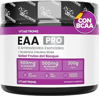 Vitastrong EAA PRO Aminoácidos Esenciales, 9 EAA Aminoácidos Esenciales | Polvo 300g, BCAA Aminoacidos Ramificados, L Glutamina, L Triptofano, L Lisin