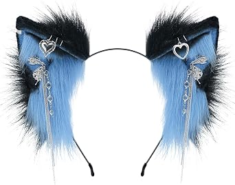 Handmade Faux Fur Cat Ear Headband with Charms Adult Cosplay Accessory for Halloween