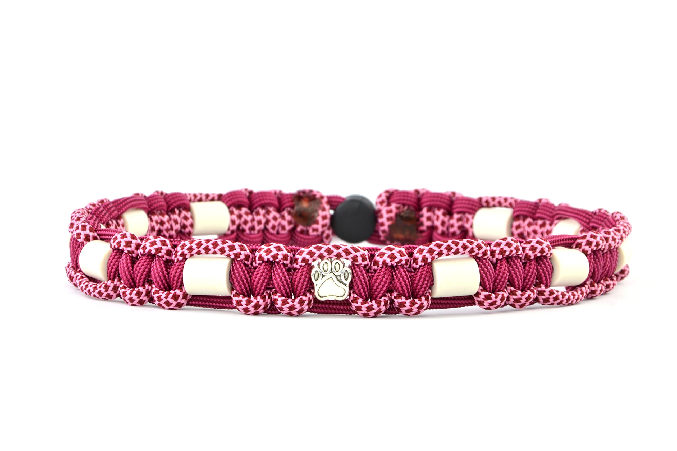 Collar de cerámica EM para perros y gatos, hecho a medida con cinta EM, paracord de EE. UU. (51-60 cm), color frambuesa