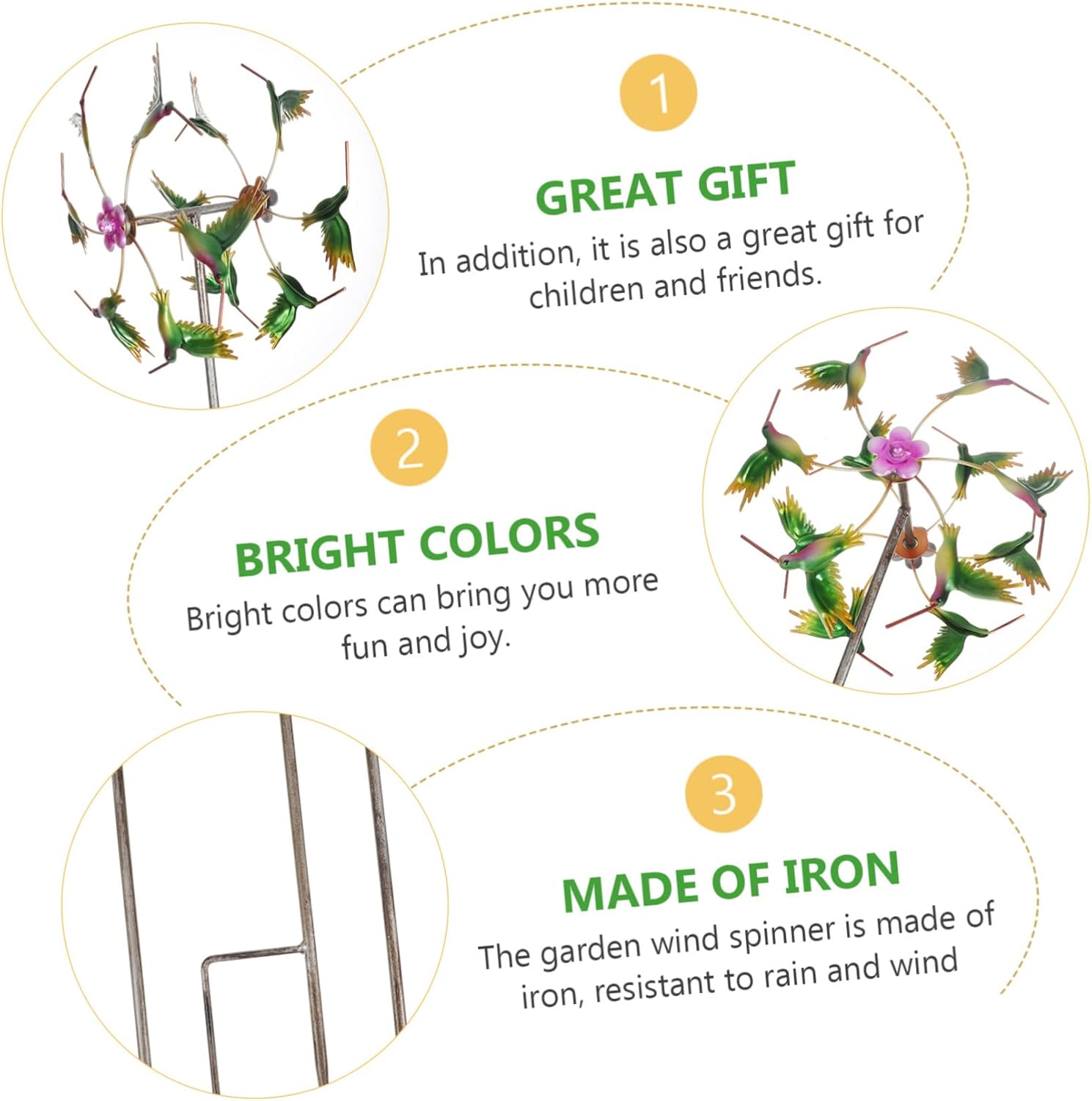 Creative Hummingbird Metal Wind Spinner Abstract Sunflower Design for Outdoor Garden Lawn and Patio Decoration Eye-catching Kinetic Occasions