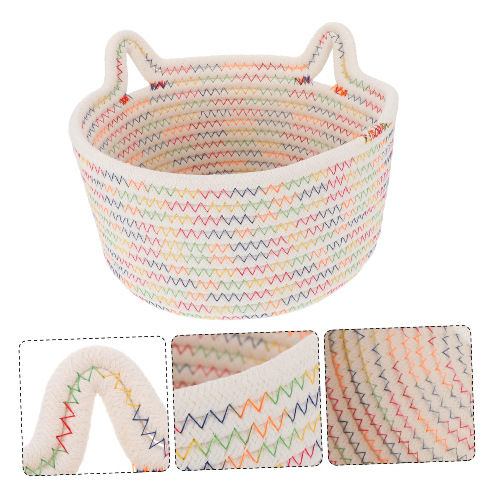 STOBAZA 2pezzi Cesto Organizzatore Cotone Intrecciato Con Orecchie Di Gatto Cesto Portaoggetti Per Giochi Accessori e Piccoli Oggetti Comodo e Salvaspazio Per Scrivania e Casa