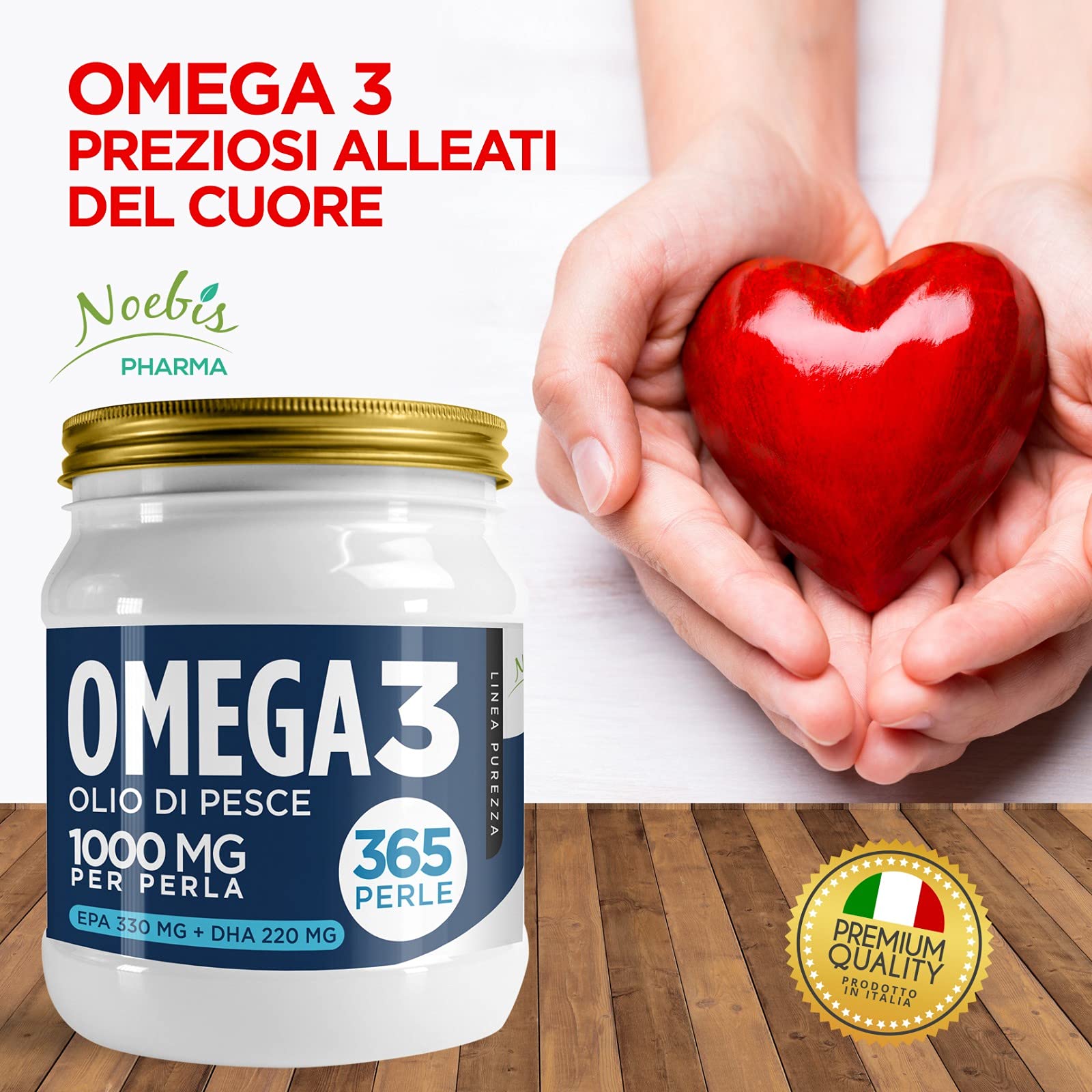 Omega 3-365 Perle Softgels - 1 Grammo di Olio di Pesce per 1 Perla Softgel - EPA 330 mg e DHA 220 mg - Acidi Grassi Essenziali Omega3 ad Alto Dosaggio - Puro Fish Oil