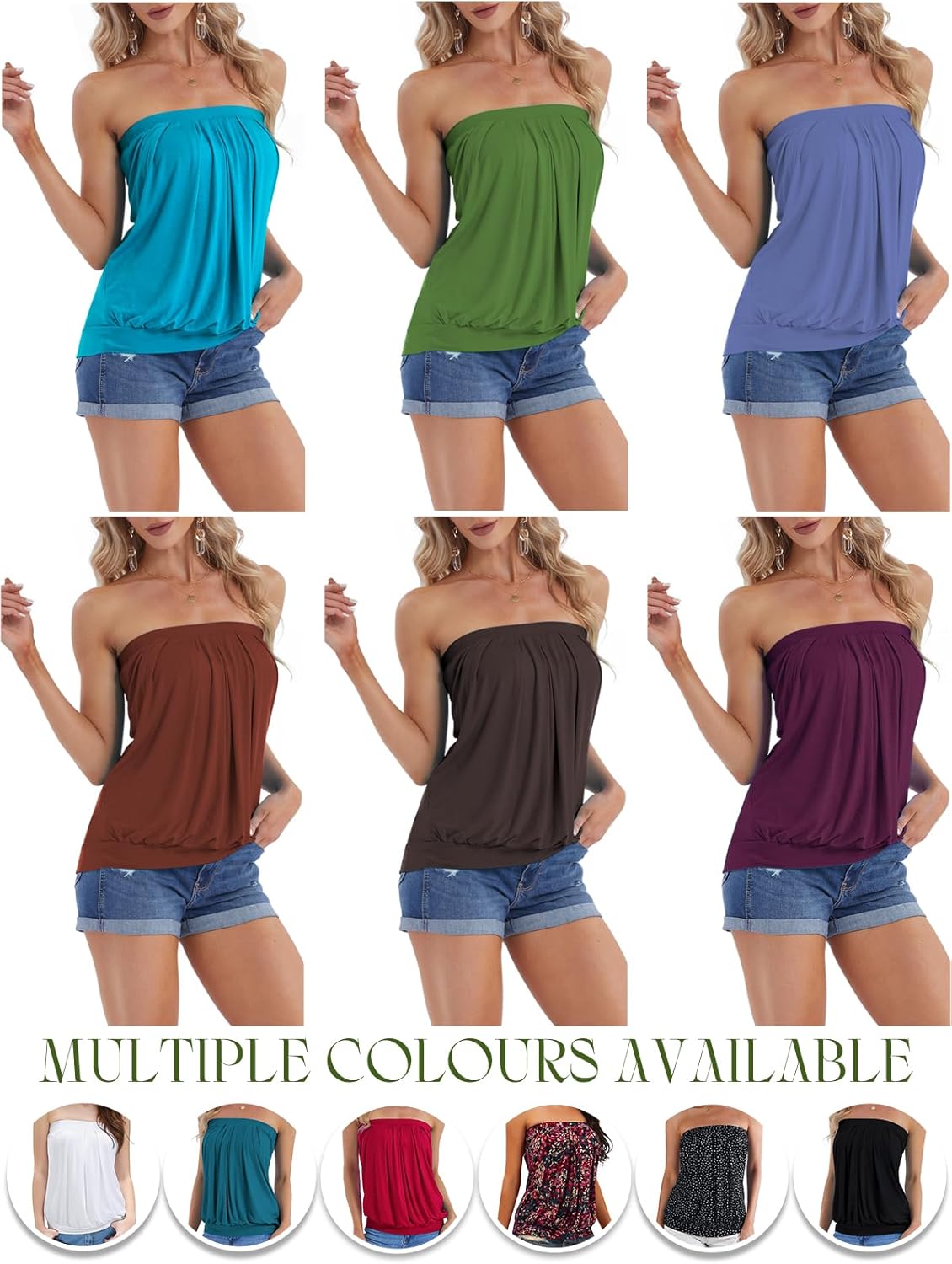 DJT Women's Tube Tops Strapless Bandeau Tank Strapless Blouse Off The Shoulder Tunic Shirts Summer Casual - Image 6