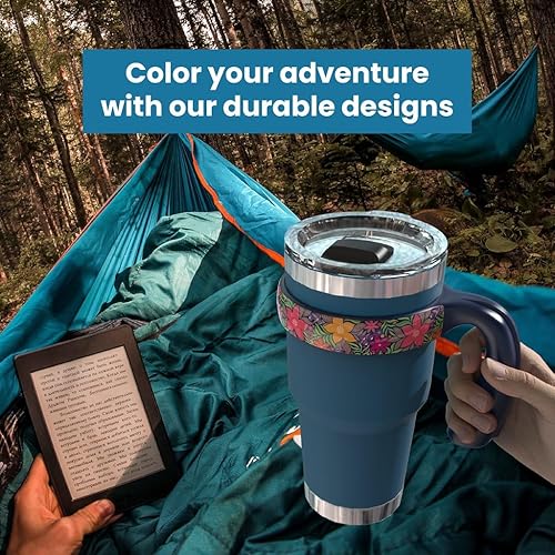 Miniatura 3 de Mango para vaso YETI de 30 onzas, para YETI con mango de vaso de 30 onzas con diseño floral antideslizante y colorido, azul, 1 paquete