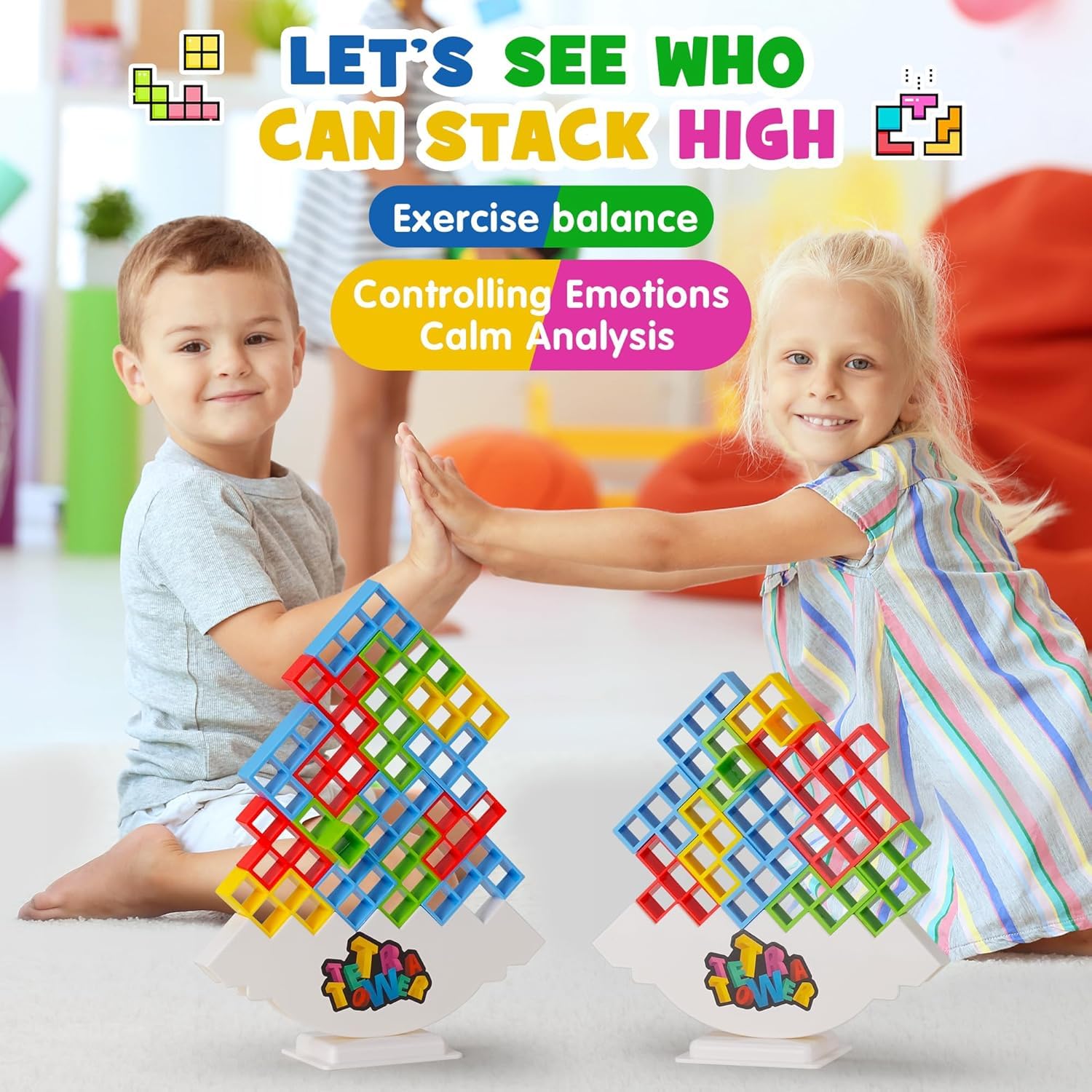 FERIO 16 PCs Tetra Tower Game, Tower Building Game, Truz Swinging Tetra Tower Balance Stacking Building Balance Blocks Colorful Building Blocks for Kids 5+ Years and Adults Party Games (16 Pcs)