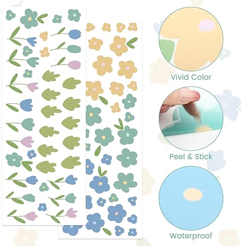 Miniatura 7 de Calcomanías de pared de flores, calcomanías de pared florales bohemias, decoración de guardería de bebé, arte de pared para habitación de niños,