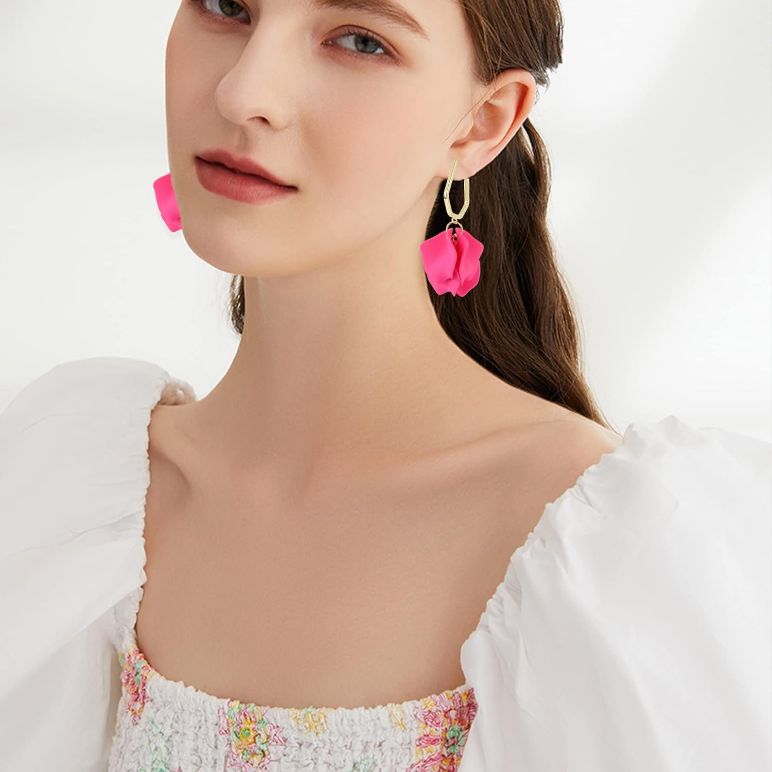 Light Weight Acrylic Rose Petal Drop Dangle Earrings Bohemian Resin Multicolored Flower Statement Layered Floral Petal Earrings for Women With Box - Image 2