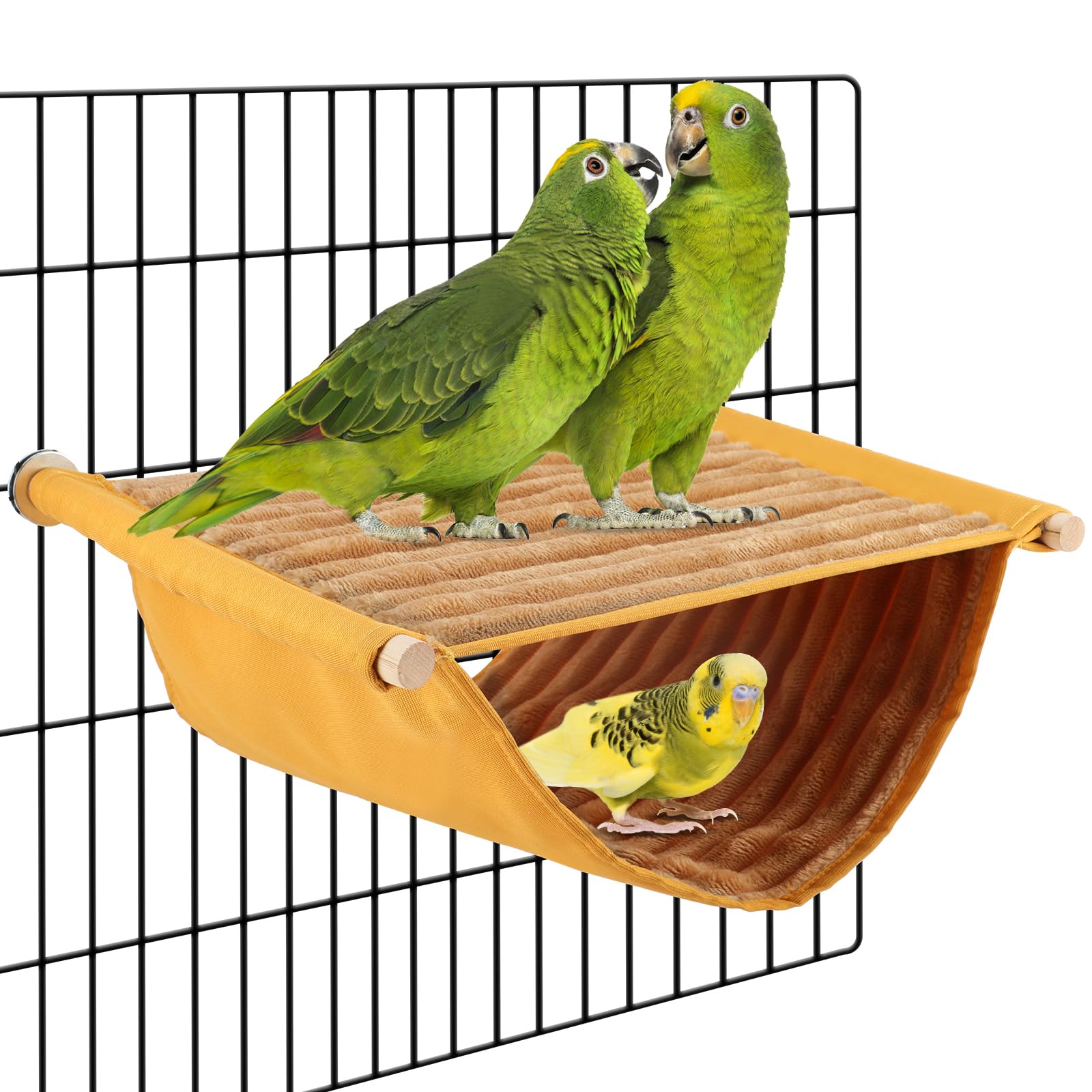 BWOGUE Winter Warm Bird Nest Bed Hanging Hammock Snuggle Hut Parrot House Tent Toy Bird Cage Perch for Parakeet Budgies Cockatiels Lovebird Cockatoo Finch Hamster Chinchilla Guinea Pig(Large, Yellow)