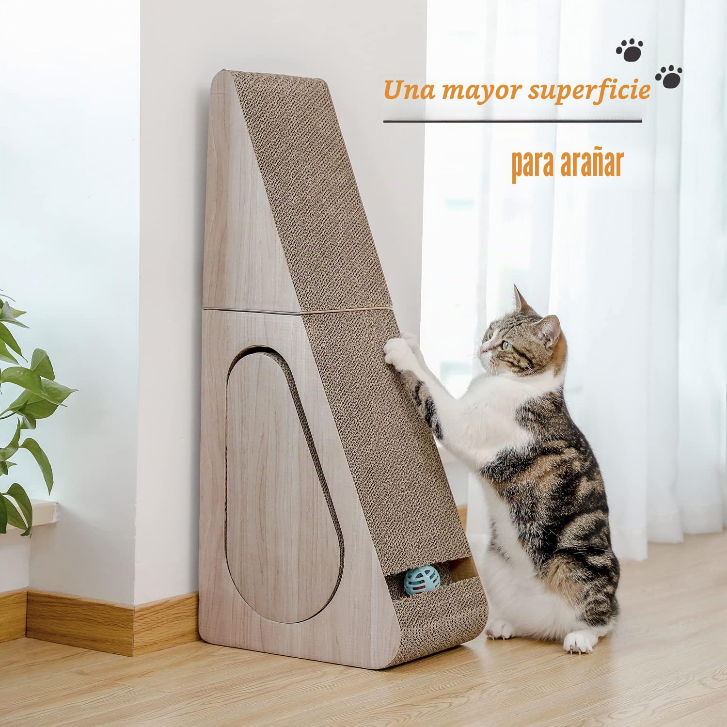 PAWZ Road Tabla de rascar 2 en 1 para Gatos, rascador de cartón para Gatos, Almohadillas Plegables para rascar con Bola de 71 cm