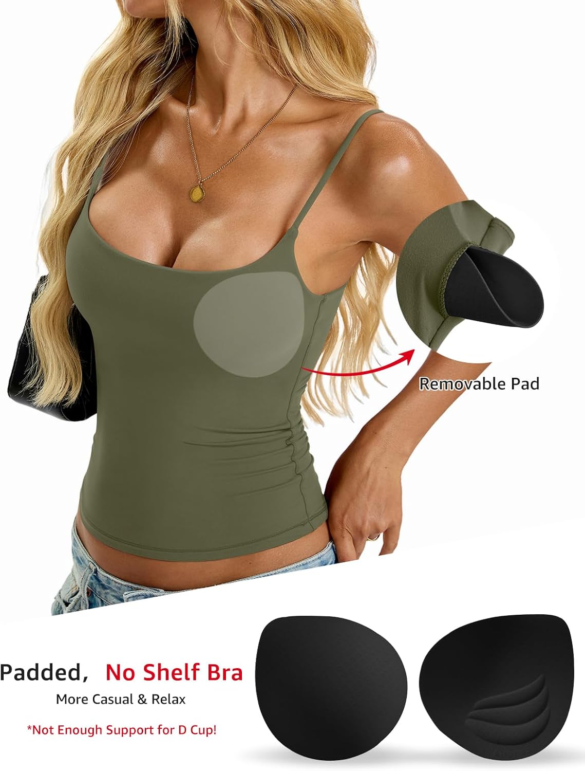 Womens Padded Cami Tank Tops Double Lined Spaghetti Strap Built in Bra Shirts Slim Fitted Basic Summer Cloth 2026 - Image 3