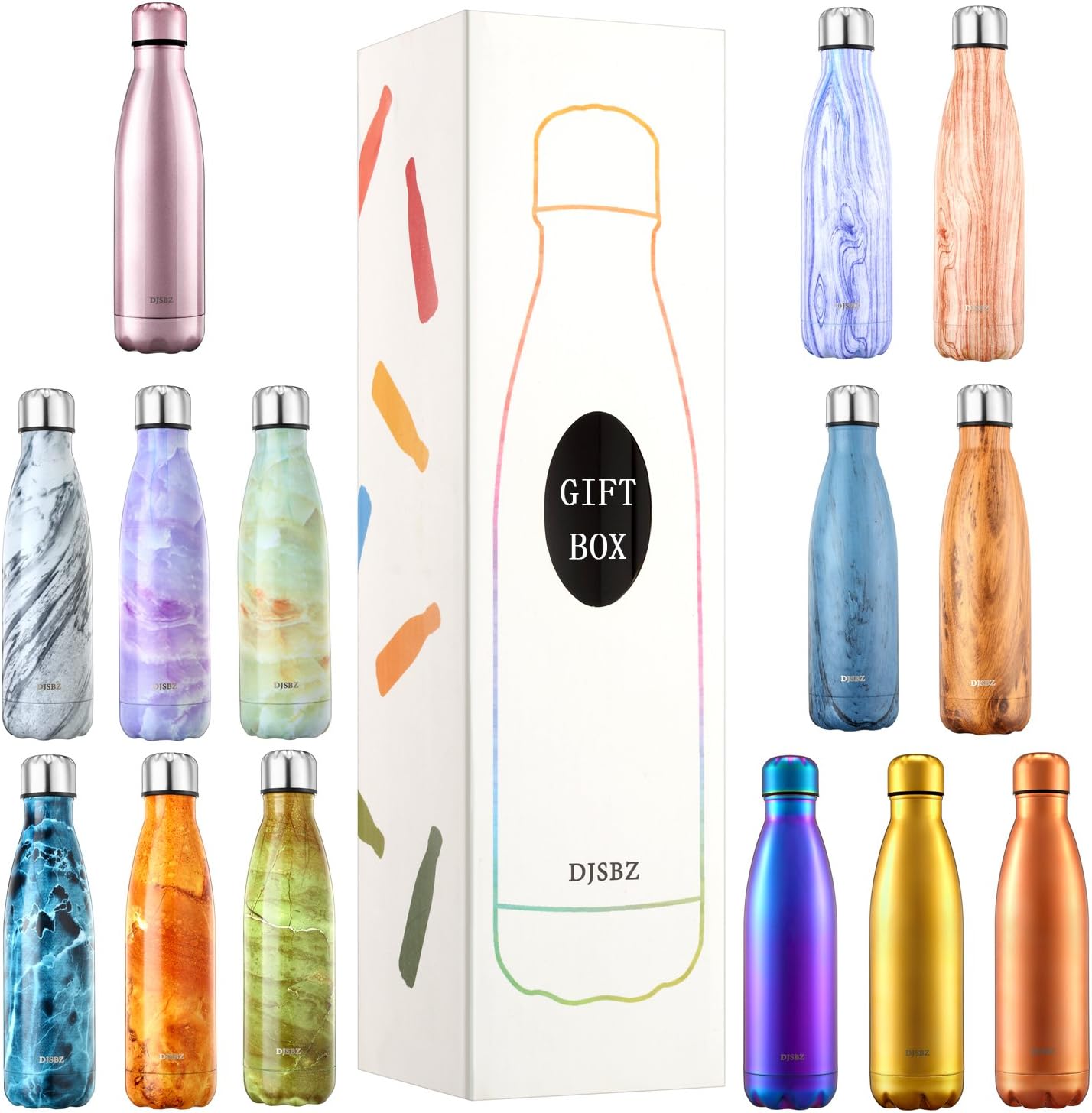 DJSBZ Vacuum Cola Shape Double Walled 18/8 Stainless Steel Water Bottle Leak-Proof Keep Hot & Cold, Travel Sports Personalized Metal Water Bottle,17 Oz (500 ml) Pine Thread