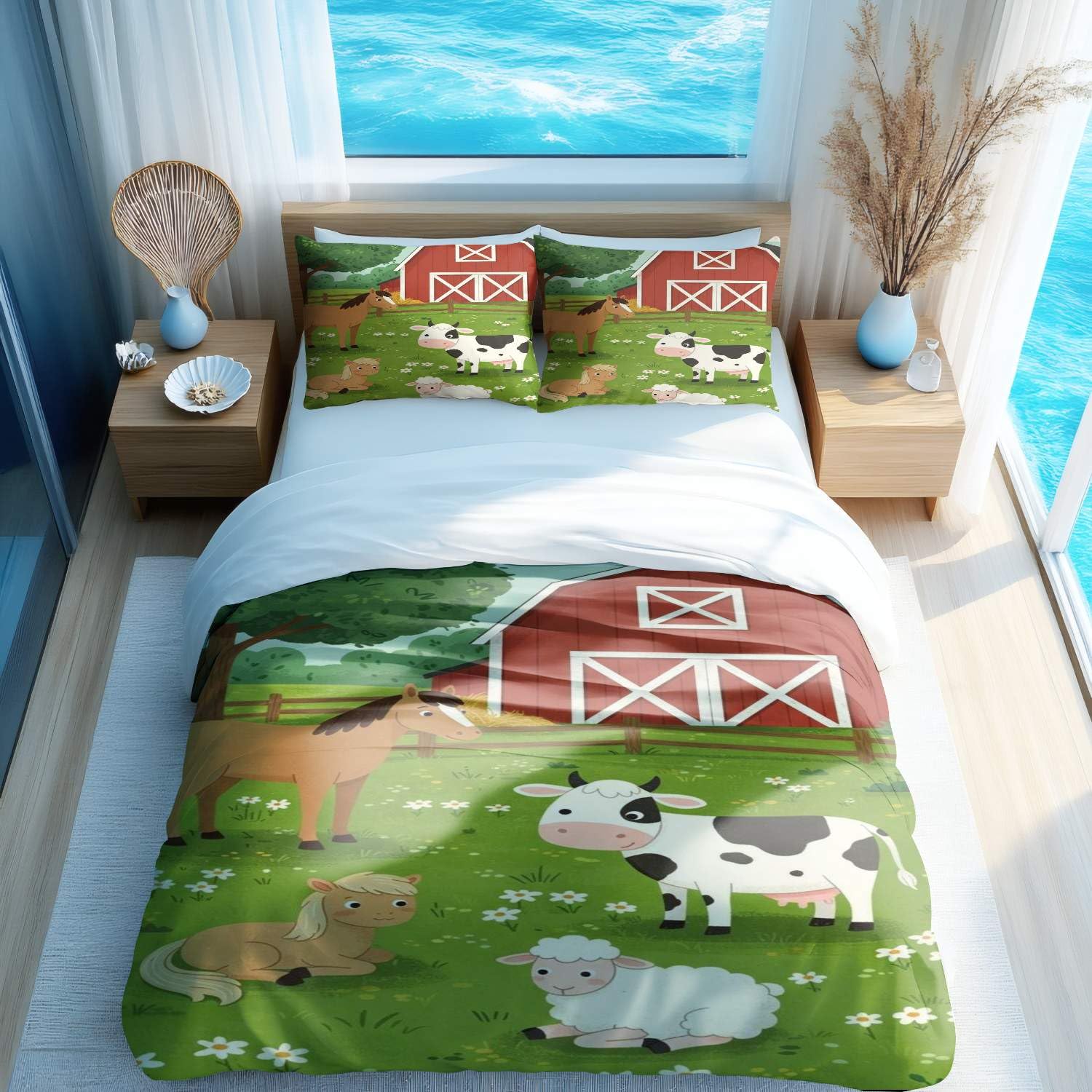 Parure de lit motif grange et cochon pour une ambiance de ferme chaleureuse dans la chambre
