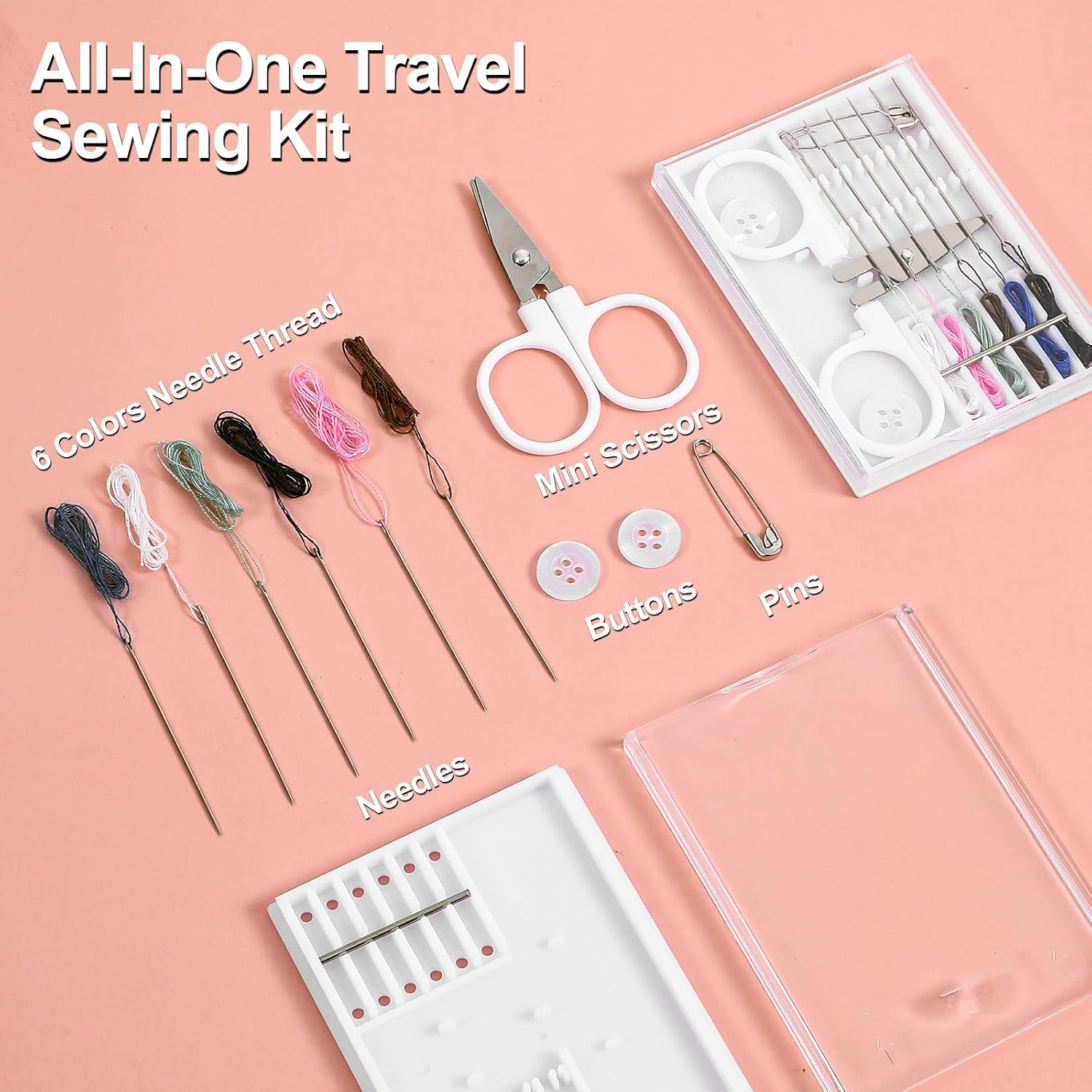 MySHUCE 50 Pcs Mini Sewing Kits, Portable Bulk Sewing Kits with Pre-Threaded Needles for Emergency Repairs, DIY Handcraft & Travel (White, 3.1 x 2.3 in)