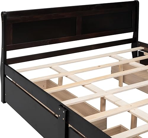Miniatura 134 de Cama de plataforma de madera de tamaño individual con cabecera en forma de casa, soporte de listones de madera, para dormitorio de niños, niñas,