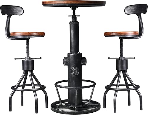 Miniatura 3 de LOKKHAN Mesa de bar de 3 piezas 386-484 pulgadas y 2 taburetes de respaldo 24-30 pulgadas para pub cocina comedor fiesta desayuno bistró parte