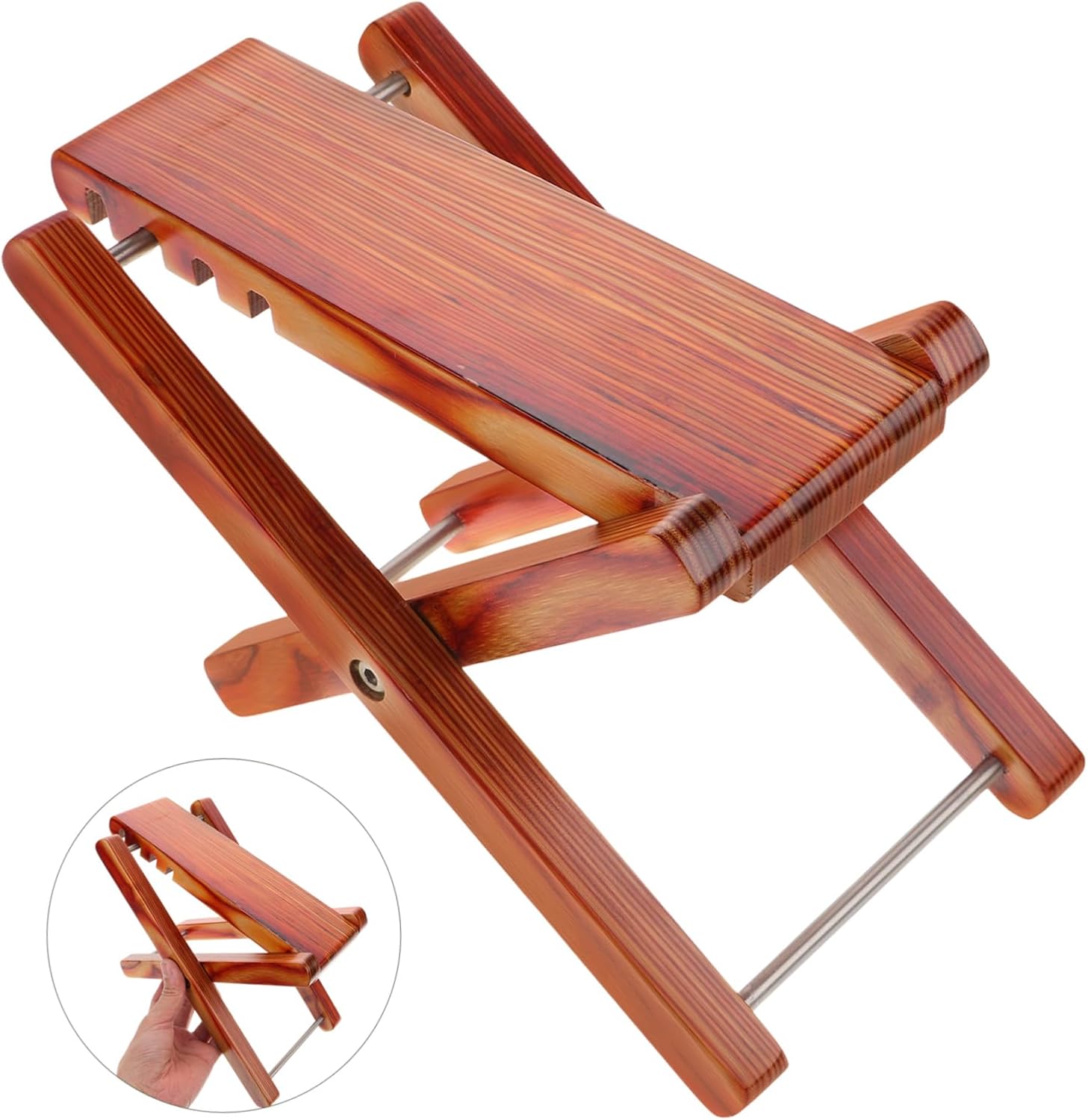 LIFKOME Wooden Adjustable Guitar Footrest Folding Portable Foot Stool for Classical Acoustic Guitarists Multi-Height Settings 1-Piece Design