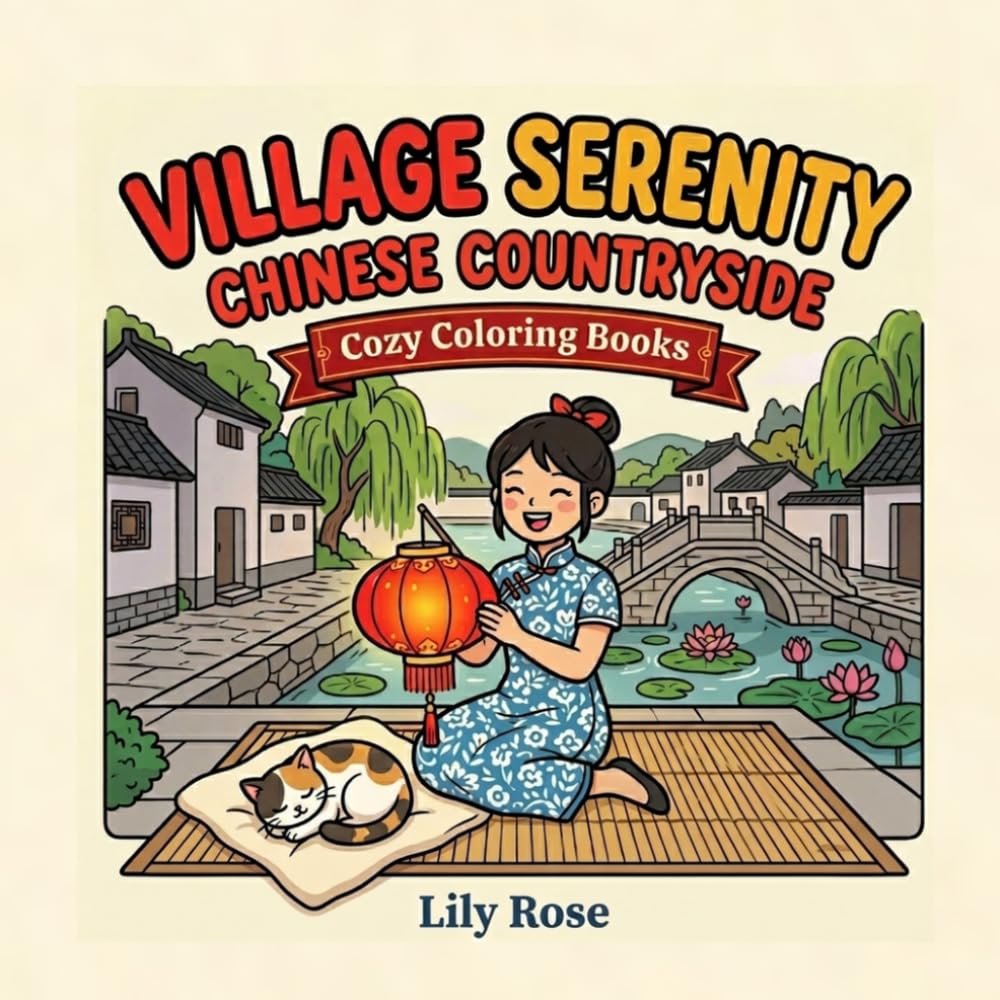 Village Serenity: Chinese Countryside Coloring Book for Adults, Bold and Easy: 40 Simple Cozy Designs Featuring Rice Terraces, Lotus Ponds, Stone ... Alleys and Rural Village Life for Relaxation