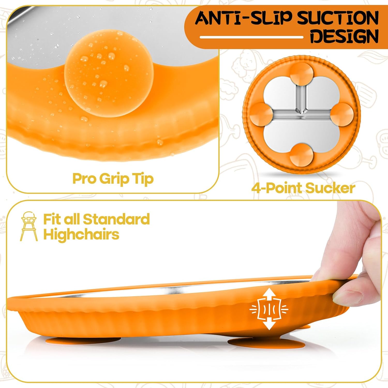 Stainless Steel Kids Plates with Suction, 2Pack 9" Divided Toddler Plates Removable Non Slip Silicone Sleeves Baby Feeding Led Weaning Supplies, BPA Free, Unbreakable Dishwasher Safe - Image 4