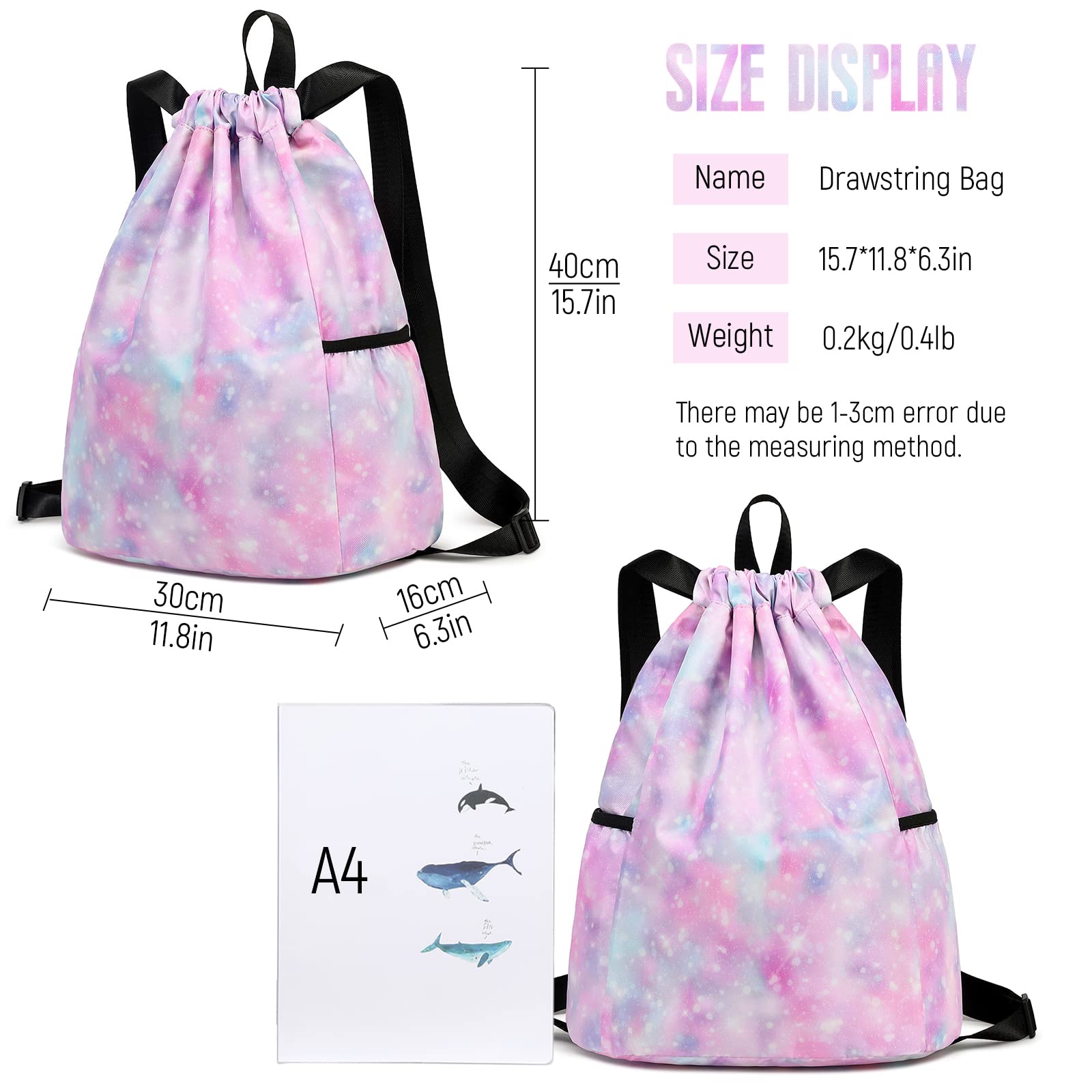 Bolsa impermeable con cordón para gimnasio, mochila deportiva para hombres, mujeres, niñas y niños