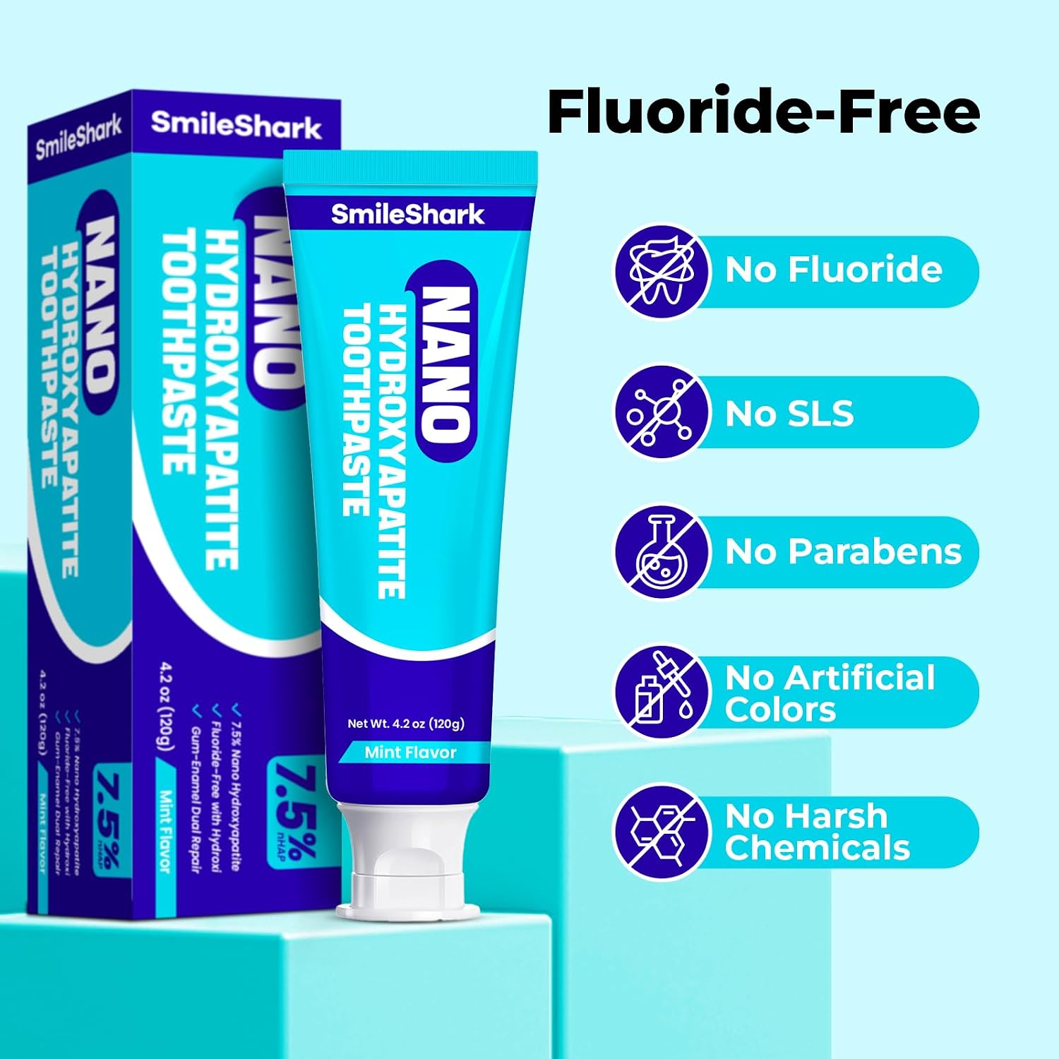 Nano Hydroxyapatite Toothpaste (4.2 Oz), Fluoride Free Toothpaste with Mint Flavor, Remineralizing for Sensitive Teeth, Gentle and Effective Formula for Enamel Repair & Whitening image 3