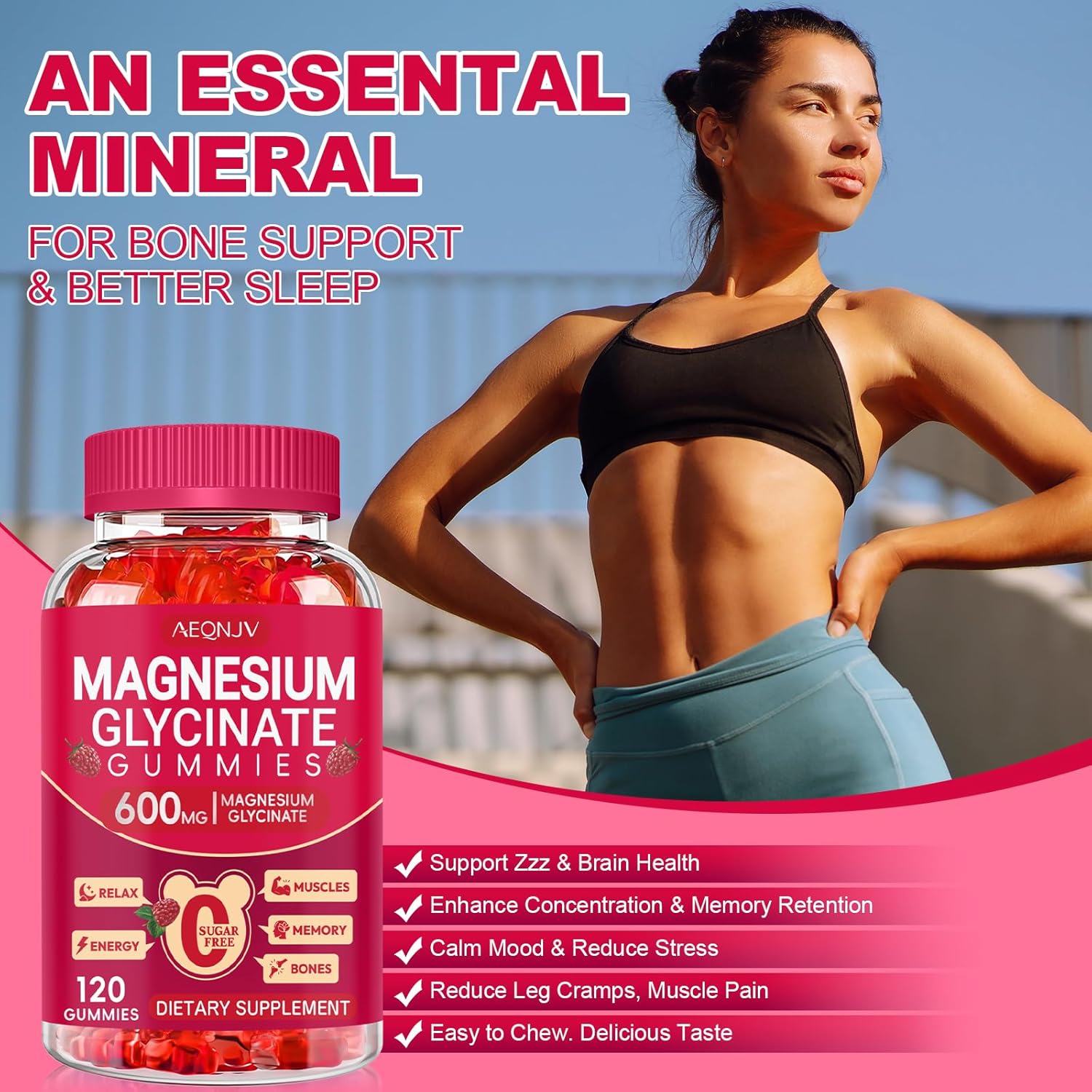 Magnesium Glycinate Gummies 600mg, Sugar Free Magnesium Gummies for Adults, Chewable Potassium Supplements for Body Support, Zzz and Relaxation, 120 Count - Image 8