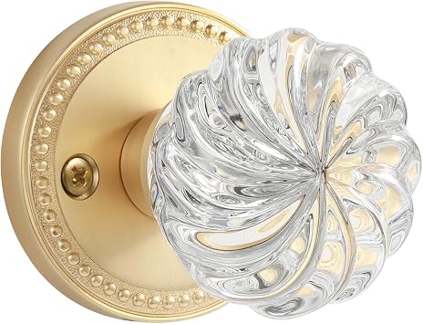 2 Pack Crystal Door Knobs Gold Door Knob Brushed Gold Passage Door Knobs Glass Satin Brass Interior Door Knob for Hall and Closet