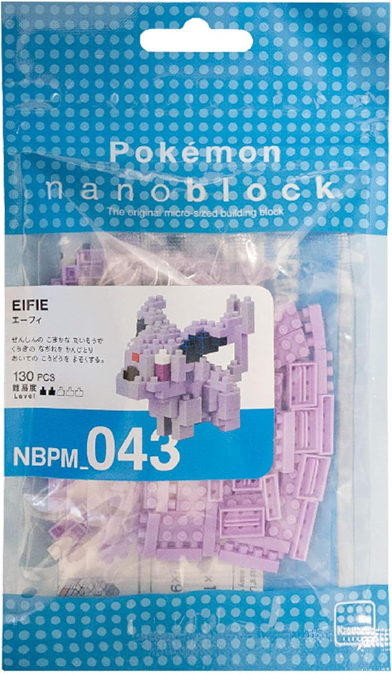 The nanoblock Pokemon Espeon kit packaging, showing the model and block count.