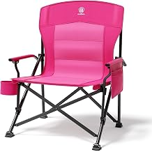 EVER ADVANCED Oversized Folding Women Camping Chair, for Adults Heavy Duty Lawn Chair with Side Pockets, Portable Collapsible Quad Chair for Outside, Support Up to 500lbs, Pink