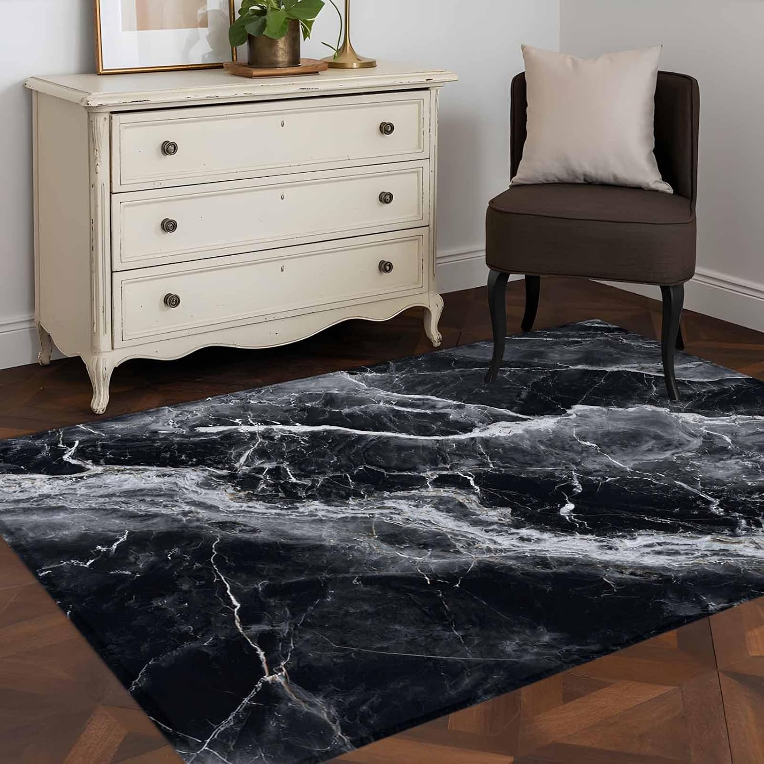 Amazon.com: DecorLovee Area Rugs for Living Room Bedroom, Black Marble ...