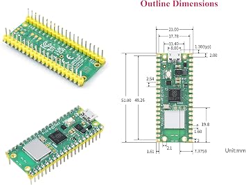 Pre-Soldered Header Raspberry Pi Pico W, Built-in WiFi Support 2.4 GHZ Wi-Fi 4, Based on Official RP2040 Dual-Core Processor,Dual-core Arm Cortex M0+ Processor, with Pico W Board and Case