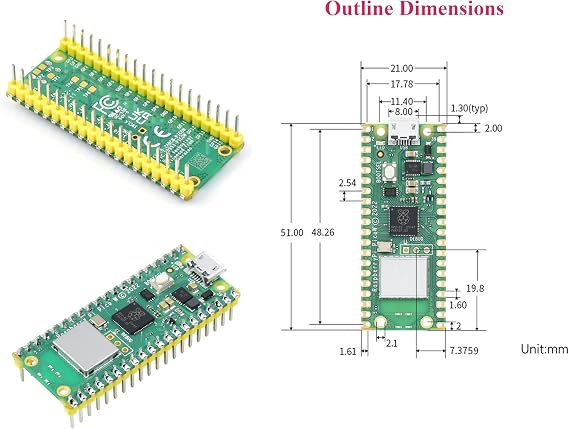 Pre-Soldered Header Raspberry Pi Pico W, Built-in WiFi Support 2.4 GHZ Wi-Fi 4, Based on Official RP2040 Dual-Core Processor,Dual-core Arm Cortex M0+ Processor, with Pico W Board and Case