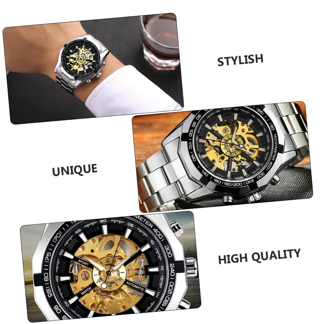 Reloj Mecánico Automático para Hombre Esqueleto Esfera Negra, Movimiento Luminoso, Correa de Acero Inoxidable y Diseño Casual para Negocios y Uso Diario