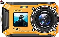 Vista 8 de Cámara subacuática 4K de 33 pies impermeable para snorkel con tarjeta de 32 GB de doble pantalla, compacta a prueba de polvo, enfoque automático Azul