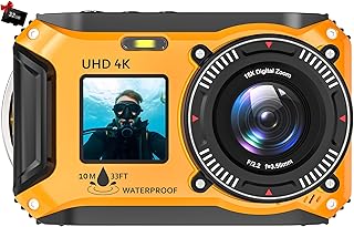 Appareil photo numérique Yixinxin 4K 56MP 10m UHD Caméra sous-marine pour la plongée avec 32 Go de carte Dual-Screen Compact étanche à l'eau et à la poussière flottante Autofocus Appareil photo