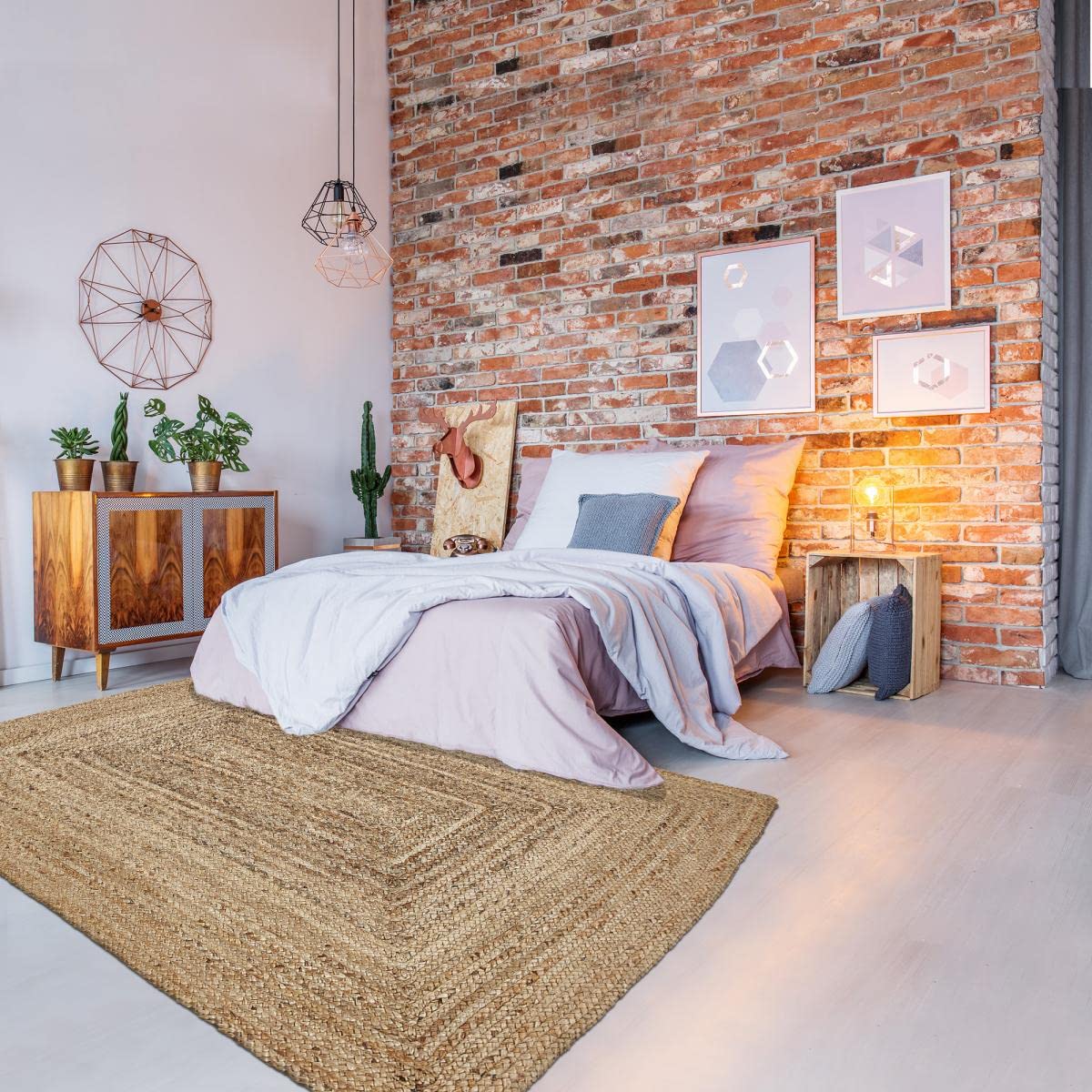 Tapis Kilim 120x170 JUTURE Beige Fait Main en Jute idéal pour la Chambre