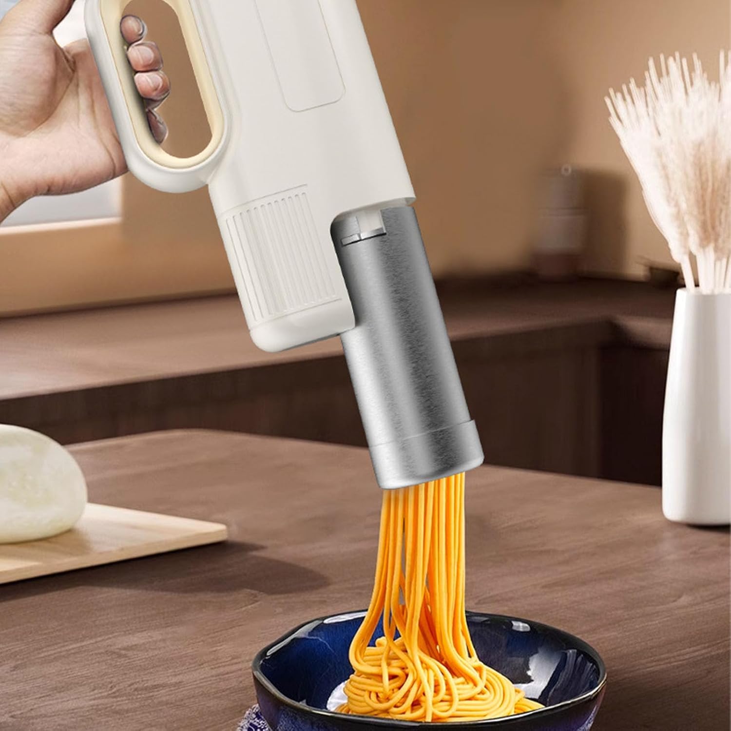 5 In 1 Cordless Electric Noodle Maker, Portable Pasta Maker with 4 Noodle Plates, Compact for Homemade Spaghetti, Ramen & Udon, 12x5.9x2.36in
