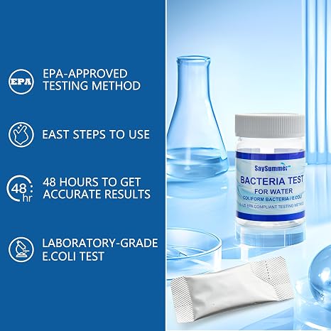 Coliform Bacteria Water Test Kit: 6 Tests Detecting E. coli - Drinking Water, Well, Tap, Pool, Hot Tub, Aquarium