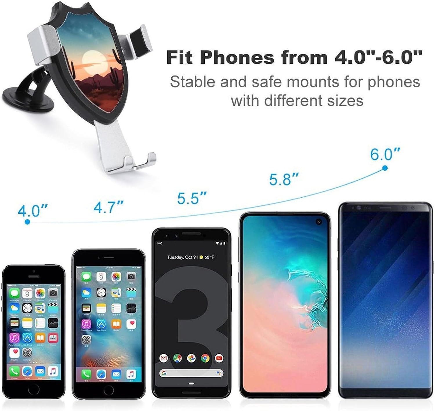 Portable Car Phone Holder Mount with Suction, Ventilation Clip image 3