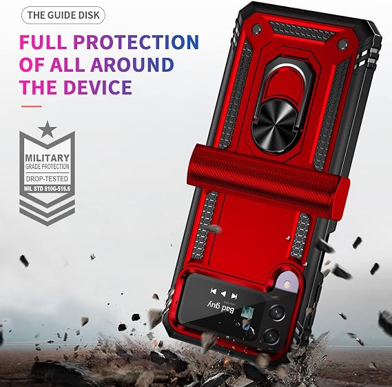 ONOLA Compatible with Samsung Galaxy Z Flip 4/3 Case with Hinge Protection and 360Rotate Ring Magnetic Kickstand Heavy Duty Protective Case for Galaxy Z Flip 3/4 (Red)