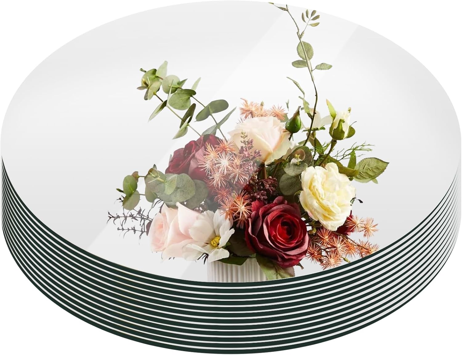 Suwimut 12-Pack 12 Inch Round Glass Mirror Trays for Wedding Centerpieces, Candle Plates, Crafts, Party & Wall Decor