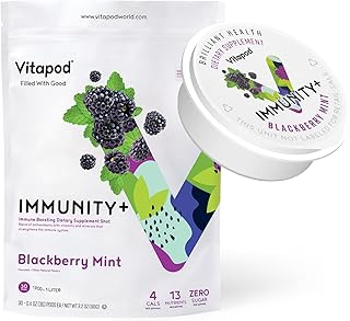 Vitapod Immunity+ Blackberry Mint - Hydration & Immune Support - 30 Pods - Electrolytes, Antioxidants, Vitamin C, A, D, E - Water enhancer and Beverage powder packets
