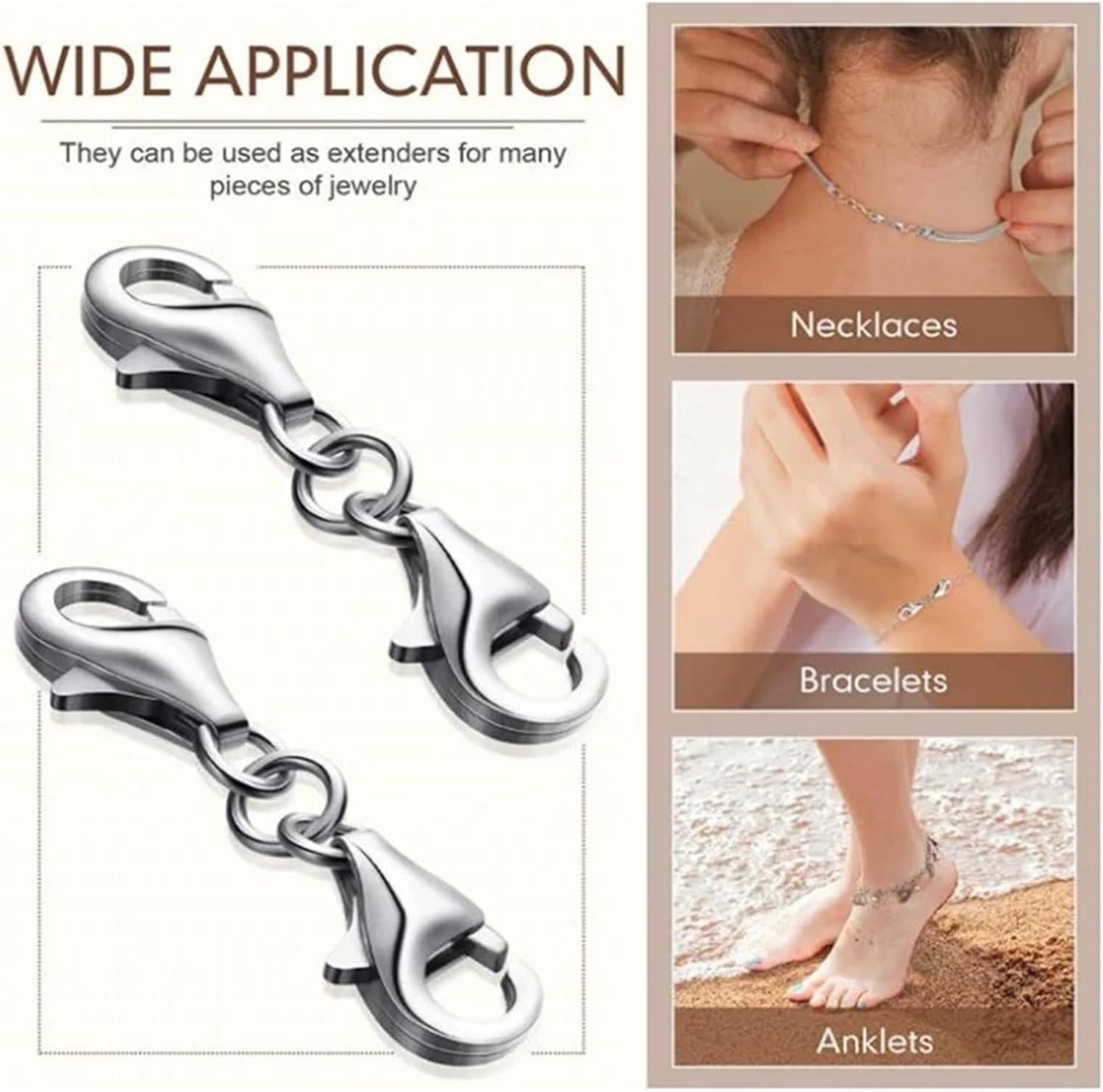 50pcs Stainless Steel Double Button Lobster Clasp Hooks for Jewelry Making Chain Connector