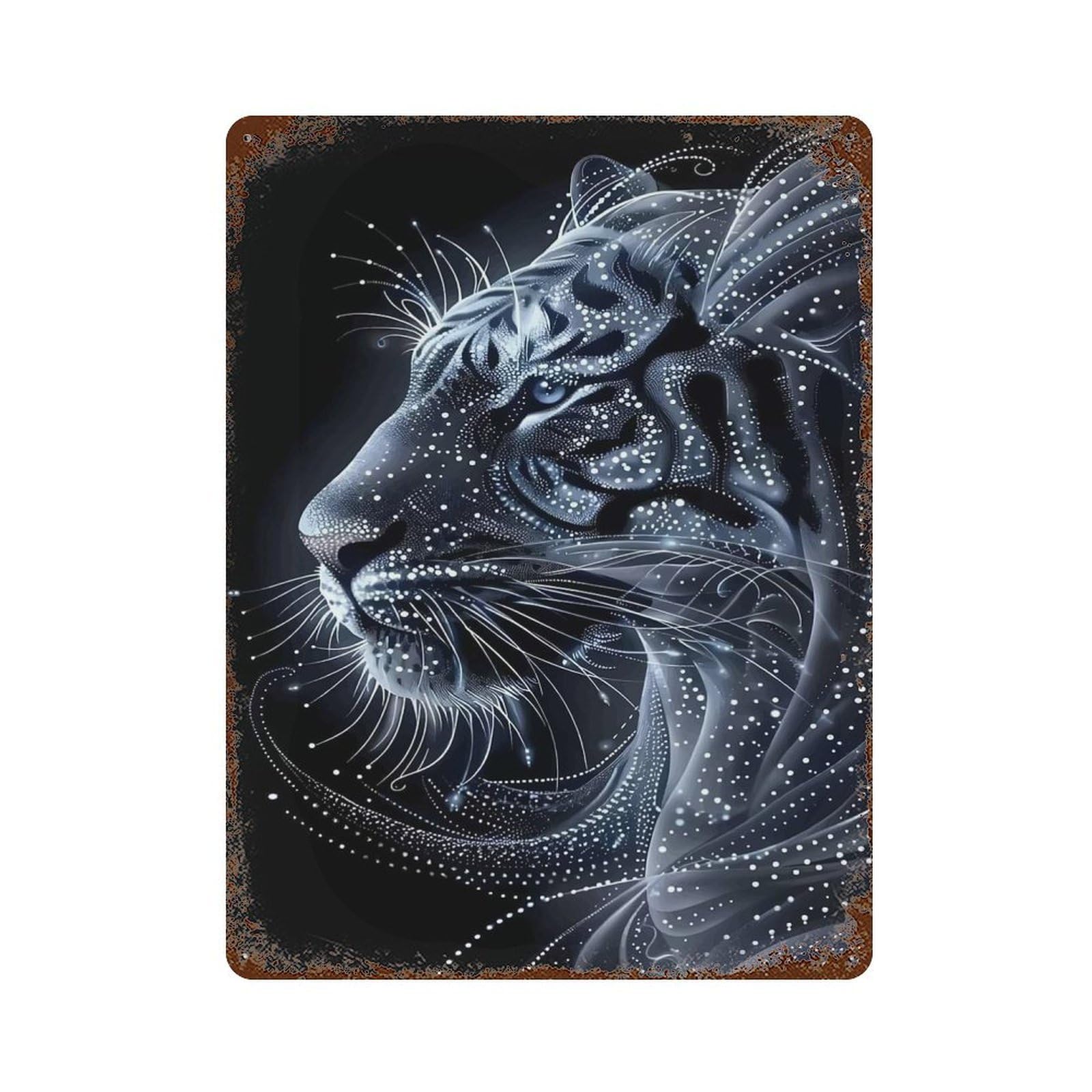 White Tiger in Lights Decorative Tin Sign 15.7"x11.8", Shabby Chic Decor for Garage, Pub Or Kitchen